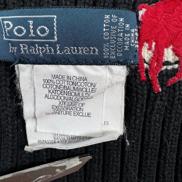 Y2K Polo Ralph Lauren Black Knit Scarf Pony White Stripe Classic Grunge Preppy - Picture 5 of 8